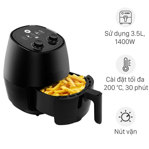Nồi chiên không dầu Mishio MK-155 3 lít Đen